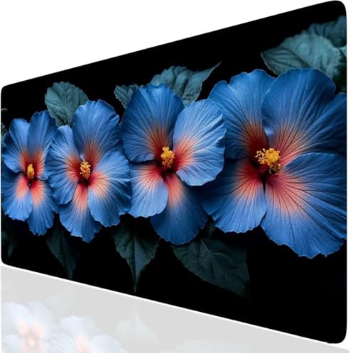 Blume Mauspad XXL, Blau Mousepad 1000x500x3mm mit Genähten Kanten, Mauspad Großes Schreibtischauflage, Gaming Mousepad Wasserdicht und rutschfest, Desk Mat Vernähte Kanten für MacBook, Laptop DE-8170