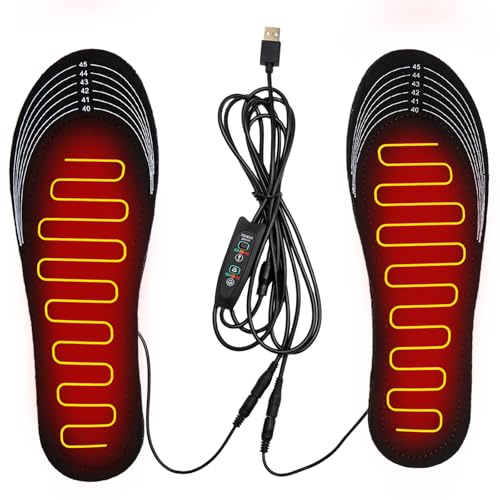 Semelles Chauffantes USB pour Chaussures - 3 Niveaux de Chauffage, Taille EU 40-46, Semelles Chauffées Réutilisables avec Contrôle de Température - Idéales pour Randonnée, Camping et Travail Extérieur