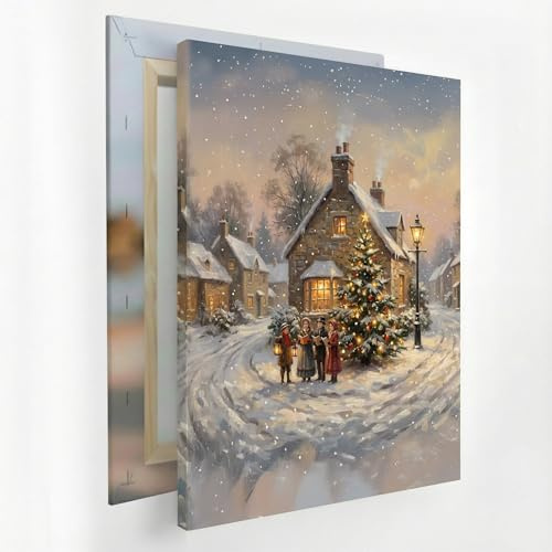 Cimpress Leinwandbild Rustikales Weihnachtsdorf, Leinwanddruck 40 x 60 cm, Hochformat, Geschenk zu Weihnachten oder Geburtstag, Dekoration für Zuhause