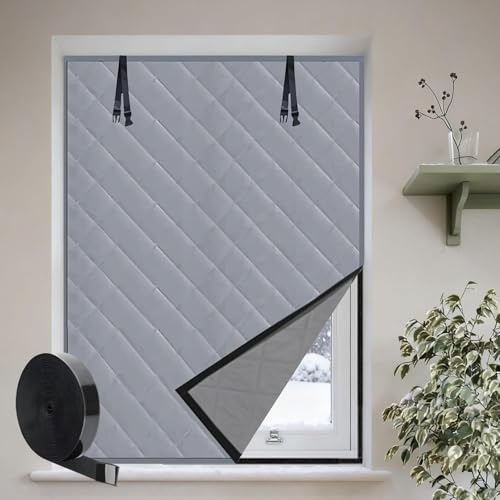 Kit D'isolation De Fenêtre 70 90 120 150 270 300 cm Couverture De Fenêtre Thermique Oxford Rideau Isolant Thermique Imperméable Coupe-Vent avec Velcro pour Camping-Cars(Gris,75x79in/190x200cm)