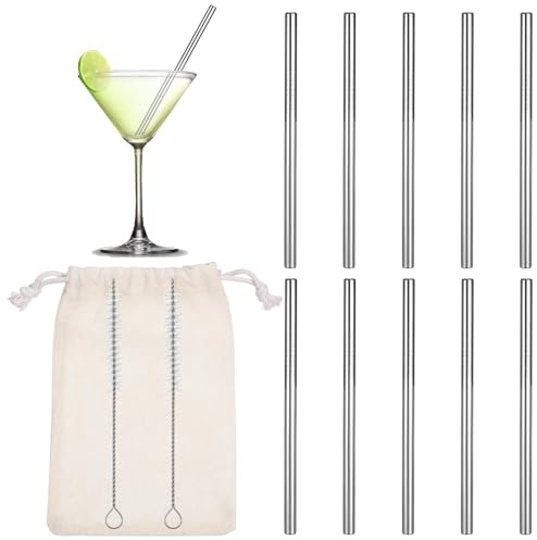 Yuanchu 12PCS Short Cocktail Straws, 4.7 Short Metal Straws Set | Stainless Steel Drinking Straws, Stainless Steel Straws Set, with Cleaning Brush, Metal Cocktail Straws for Coffee Cocktails