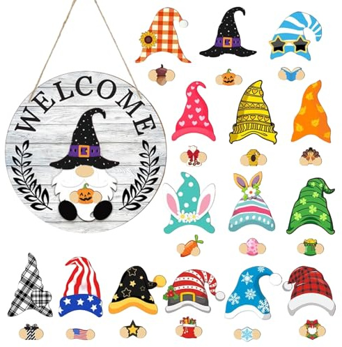 Gnome Door Hanger | Magnetic Change Interchangeable Accessories,Front Door Decor,for Friends Adults Men Women Holiday Porch Home Garden Indoor Outdoor