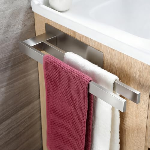 ZUNTO Doppelwandhalter für Handtücher, Selbstklebender Handtuchhalter, mit 8 cm verbreiterter Basis, robuste Handtuchleisten bis 3 kg Tragkraft, bohrfrei, rostfrei und wasserdicht, Silber