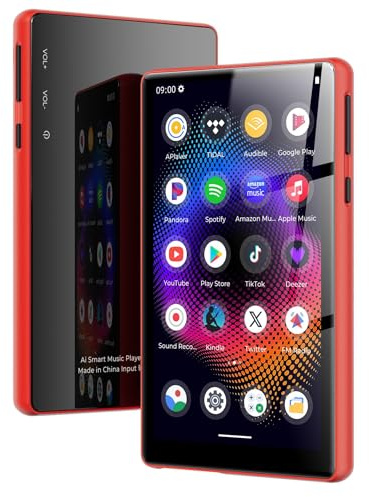 Tosuny Lettore MP3 con Bluetooth e WiFi, Lettore MP4 Touchscreen Completo da 5,0 con Altoparlante, Lettori Musicali HiFi Portatili con Memoria da 192 GB, Radio FM, Supporto, (rosso)