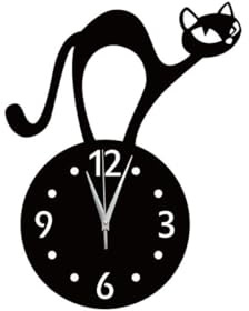 SHINEOFI Orologio da Parete Gatto Cartone 1 Pezzo Nero Acrilico | Design Non Ticchettante, Facile da Pulire, per Casa e Ufficio, senza Batteria