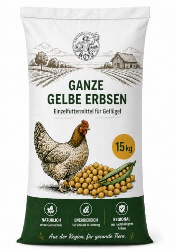 15 kg Ganze Erbsen – Premium Futtererbsen – Naturbelassenes Einzelfuttermittel – Eiweißreich für Geflügel, Tauben, Wildvögel und Nutztiere