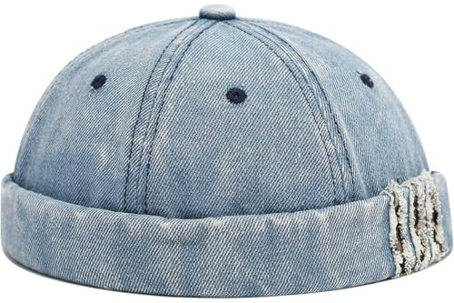 Muteitt Denim Docker Mössa Kantlös Mössa Retro Arbetare Skalle Keps Rullad Manschett Sjöman Keps Hip Hop Dansande Keps för Män Kvinnor