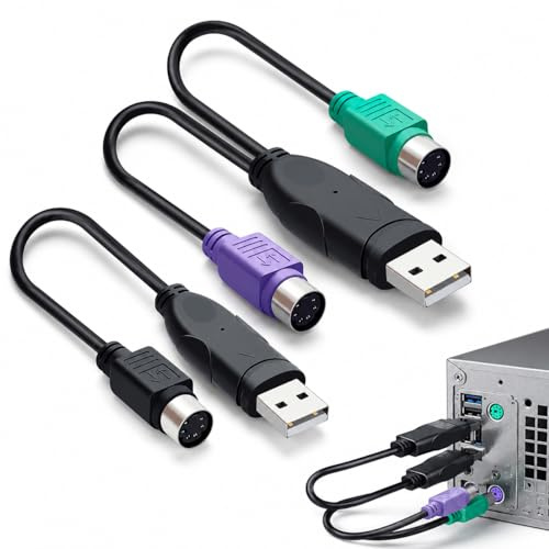 Loxzevox 2 adaptadores PS2 a USB para teclado, ratón y escáner de código de barras, convertidores USB macho a PS/2 hembra con doble puerto, compatible con PC, portátil y conmutador KVM
