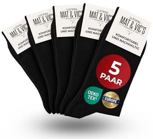 Mat & Vic's Socken – Made in Europe, Schwarz, 43-46, 5 Paar