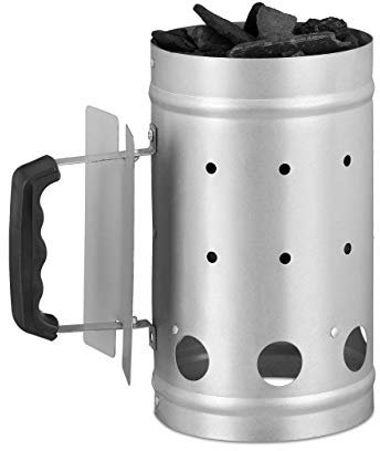 Relaxdays 10022312 Ciminiera di Accensione Barbecue, Acciaio, HxD: 27 x 16 cm, Cesto Accendi Carbonella, Argento
