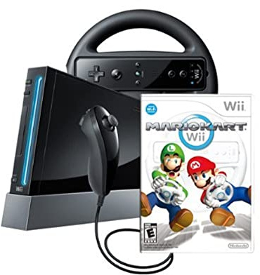 Wii Console with Mario Kart Wii Bundle - Black (Renewed)