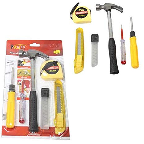 Heavy Duty DIY Building Essentials Tool Set Indoor Outdoor Measuring Cutting Hand Tools - Pack of 6