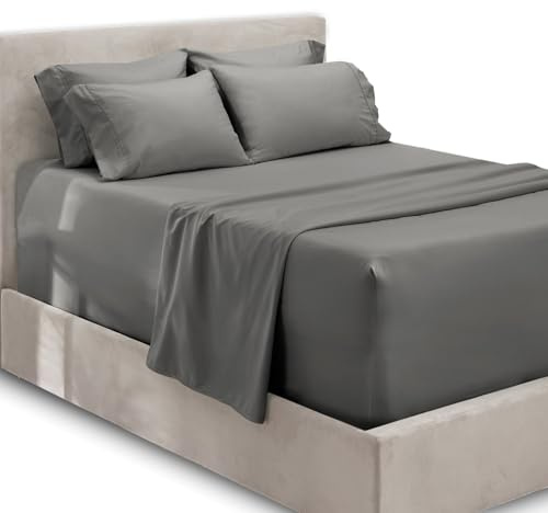 Hearth & Harbor Fits Mattress up to 21, Double Brushed Bedding Sheets & Pillowcases, Microfiber, Charcoal Gray, Full