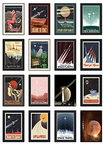 The Lazy Panda Card Company Vintage Style Space Postcards - 16 Count - Retro Space Designs - 4x6 inches - Unisex-Youth