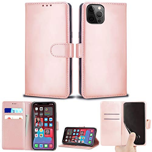 Mobile Stuff Case Compatible With iPhone 12 Pro Max - [6.7 Inch] 2020 Leather Wallet Book Flip Folio Stand View Case for iPhone 12 Pro Max (6.7) (Rose Gold)