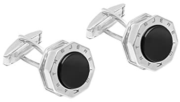 K JEWELS - Octagon Herren Manschettenknöpfe achteckig 925 Silber Onyx Elegance Line, Silber 925 und Onyx, Onyx oder Perlmutter