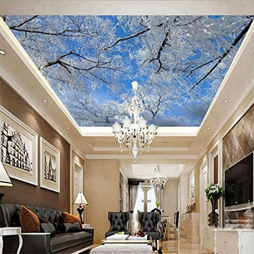 HGFHGD 3D Decke tapete Winter Himmel eisig großer Baum Schneeflocke Wohnzimmer Decke wandkunst Dekoration Decke Hintergrund wandbild wandaufkleber