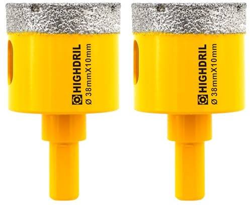 HIGHDRIL Diamantbohrer,Fliesenbohrer,Durchmesser 2 Stück 38mm mit Dreiecksschaft Vakuumgelötete Lochsäge für Beton Granit Marmor Glas Feinsteinzeug Mauerwerk Ziegel,Dreiecksschaft