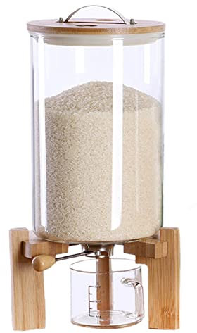 Glass Rice Dispenser, Food Storage Containers with Lids Airtight and Measuring Cup, Rice/Sugar/Flour/Beans/Cereals/Pet Food Storage Container for Kitchen Organization and Pantry
