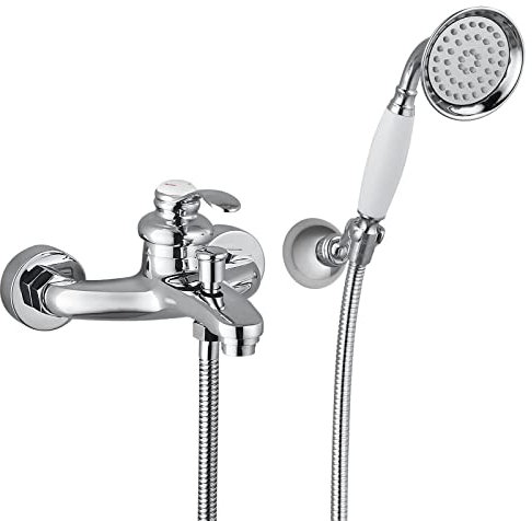 Aolemi Badewannenarmatur mit Handsprüher zur Wandmontage, Wannenfüller, Einhand-Wannenarmatur mit Umsteller, poliertes Chrom