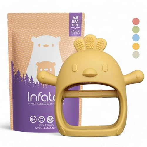Infatot® Beißspielzeug für Babys von 0–6 Monaten – Huhn – tragbarer Beißring aus Silikon, Baby-Beißspielzeug, sicheres kaubares Babyspielzeug, beruhigende Linderung beim Zahnen - Mango