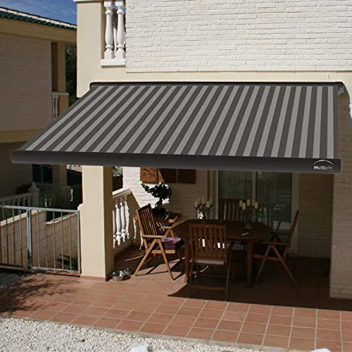 Multiple Awnings - Full Cassette Automatic Awning | Motorized Retractable Sun Shade with White Casing | Includes Remote Control & Wind Sensor | Brasilia Slim Collection | 10' W x 8' L - Urban