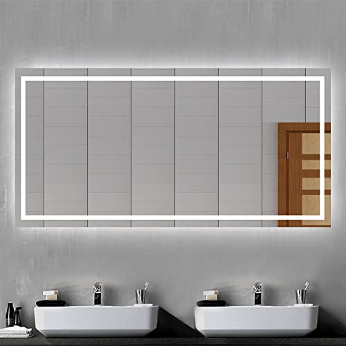 Biubiubath Badspiegel mit Beleuchtung 140x80cm Badezimmerspiegel Kaltweiß Wandspiegel mit Wandschalter Beschlagfrei IP44