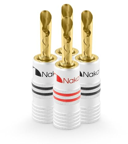 Nakamichi 24K vergoldeter Bananenstecker 12 AWG - 18 AWG Gauge Größe 4mm für Lautsprecher Verstärker Hi-Fi AV Receiver Stereo Heimkino Audiokabel Stecker BFA Stecker, 4 Stück (2-Paar)