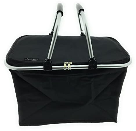 XXL Kühltasche Thermo Einkaufskorb Picknick Kühlbox Campingtasche faltbar stabil Rot Schwarz Grün (Schwarz)