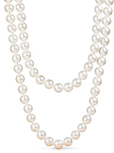 ZAVANA Lange Perlenkette für Damen 140 cm, Halskette aus 10 mm weißen Muschelperlen, doppelt tragbar, eleganter Perlenschmuck ohne Verschluss, Geschenkidee für Frauen im Etui