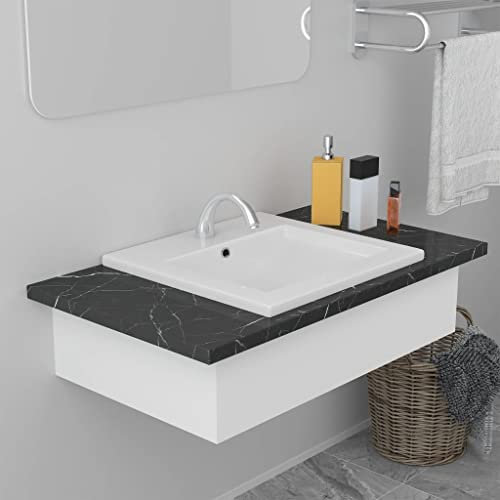 HIGSOSE Lavabo da Incasso 42x39x18 cm in Ceramica Bianco Lavandino Bagno Lavatoio da Esterno Arredo Bagno Lavabo da Esterno Lavello Bagno Lavabo Sottopiano Lavandino da Incasso per Esterno