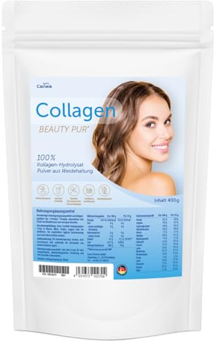 Collagen Pulver Beauty Pur | Hoch bioaktives Kollagen Hydrolysat | Aus zertifizierter Weidetierhaltung | Sehr gute Löslichkeit | In Deutschland hergestellt | 400g