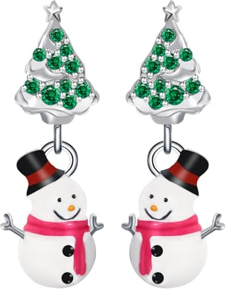 Weihnachten Ohrringe für Damen 925 Sterling Silber - Qings Schneeflocke Schneemann Weihnachtsbaum Weihnachtsmann Jingle Glocke Weihnachtsmütze Baumeln Ohrringe Schmuck Weihnachts Geschenke für Mädchen