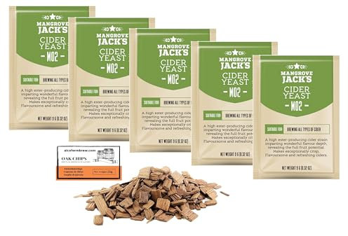 5 x M02 Apfelweinhefe 9g + Eichenchips 20g - Mangrove Jack's Cider, Hefe für Apfel und Birne, Weinhefe, Cider Hefe