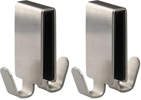 FACKELMANN Doppelhaken für Glasduschwand TECNO, Handtuchhalter aus Edelstahl, Kleiderhaken zum Einhängen in die Duschtür (Farbe: Silber), Menge: 1 Stück (Packung mit 2)
