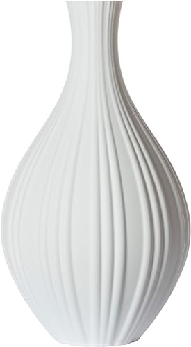 3D Vase Dekovase Alva XL 38cm Bodenvase Deko Vase Pampasgras Trockenblumen (Weiß)