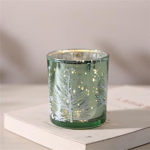 Hiseng Teelichthalter 4er-Set Glas Kerzenhalter Votivkerzenhalter Weihnachtsbaum Teelichtgläser Kerzenleuchter Teelichter Dekoration für Weihnachten Tischdeko, Hochzeit, Party (Grün)