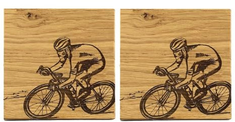 Untersetzer aus Eichenholz mit Radsport-Design, quadratisch, 11 x 11 cm, Getränkeuntersetzer, Geschenk für Radsportbegeisterte, 2 Stück