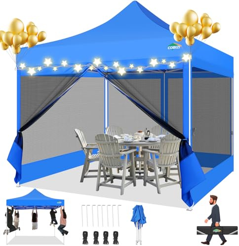 COBIZI Pavillon 3x3 Faltpavillon 3x3 Wasserdicht Stabil, Partyzelt Gartenpavillon UV-Schutz mit 4 Seitenwänden aus Mesh, Blau