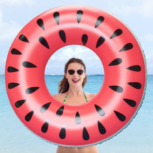 Anello da Nuoto, 115cm Salvagente Gonfiabile Adulto Anguria, Salvagente Ciambella Bambini, Gonfiabile Galleggiante Adulti Giochi per Piscina Spiaggia