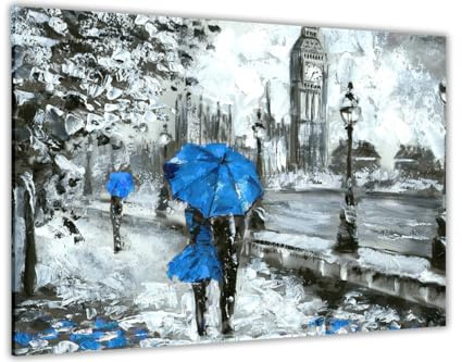 Pastello London Umbrella Canvas Wall Art, Wall Art Picture Print for Living Room and Bedroom (Blue, 87cm x 61cm / 34x24inch)