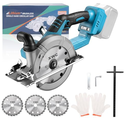 Mini sega circolare senza spazzole, batteria per Makita 18 V, batteria agli ioni di litio con 3 lame, 6800 giri/min, motore in rame puro, ideale per tagliare legno (senza batteria)