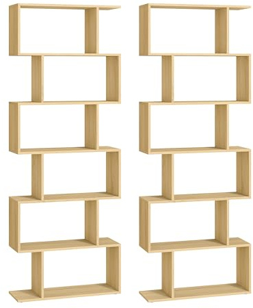 VASAGLE Bücherregal 2er Set, Regal mit 6 Ebenen, Standregal, Büroregal, freistehend, Dekoregal, zur Präsentation, modern, für Wohnzimmer, Schlafzimmer, Büro, natureichenfarben LSS039Y01