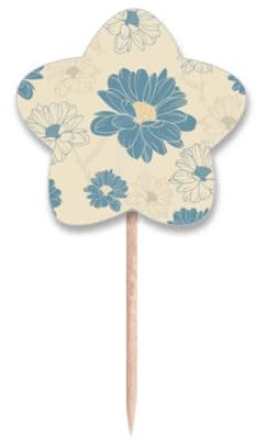 Zahnstocher mit Blumen-Motiv, blaue Chrysanthemen-Flaggen, Stern-Etikett, Cupcake-Picks
