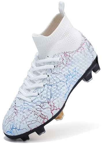 PiDaGlobal Zapatos de Fútbol Niño Calzado Profesional para Entrenamiento Aire Libre Zapatillas de Fútbol con Clavos Tacos de fútbol Adolescentes Botas de Fútbol 33EU Blanco