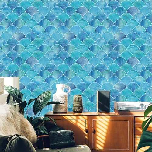 Selbstklebende Tapete Eleganter Blauer Druck Strukturtapete Wandtattoo Schlafzimmer Tapete Selbstklebend Vliestapete Wallpaper for Living Room Tapeten Leicht zu Entfernen Wandschutzfolie 45x300cm
