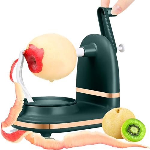 Éplucheur, vide-pomme et trancheuse à manivelle manuelle - Poignées antidérapantes à ventouse - Lames en acier inoxydable - Épluche, noyaux et coupe en quelques secondes pour la cuisine à la maison -