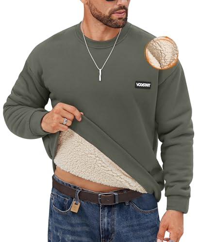 VOGSTART Herren Fleece Gefüttert Pullover Winter Baumwolle Sweatshirt | Sherpa, Langarm, Warm, Dicker, Elegant, Outdoor, Rundhals, Fleecefutter, S-2XL