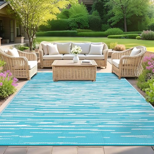 SHACOS Tappeto da Esterno per Giardino, 150 x 240 cm, Tappeti da Esterno Patio Impermeabile, Tappeto in Plastica Reversibile, UV Resistente, Tappeto Campeggio Esterno per Terrazza Balcone Picnic, Blu