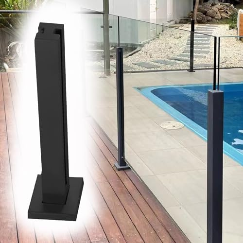 Geländer-Zaun-Stützsystem aus schwarzem Glas für Innen- und Außenbereich, Terrasse, freistehende Glasplattenpfosten mit Sockel, stilvolle Glas-Balustraden-Säulen, schwarzer Mittelpfosten, Höhe 60 cm